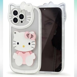 HELLO KITTY PHONE CASE WITH MIRROR Glitter CUTE WHITE PINK IPHONE 13 PRO NEW
